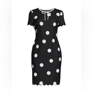 KARL LAGERFELD PARIS Scalloped Polka Dot Pencil Dress